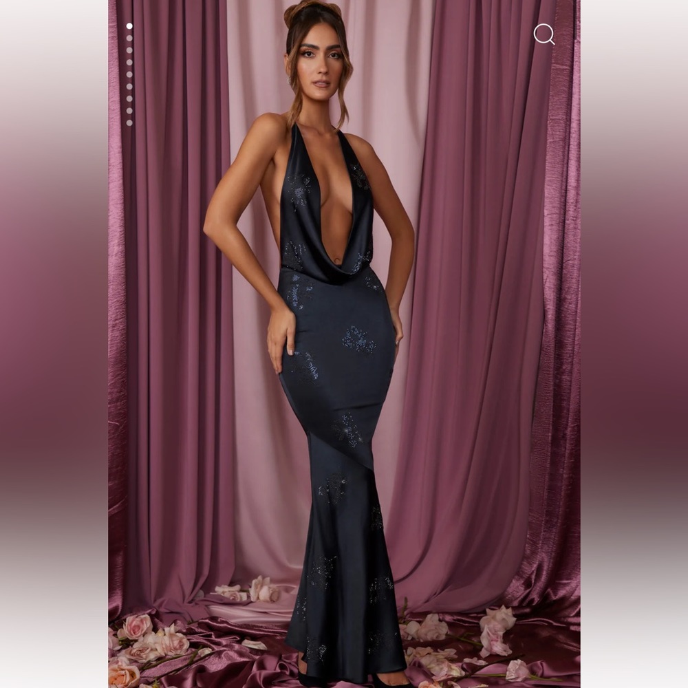 Womens Deep Cowl Satin Maxi Dress